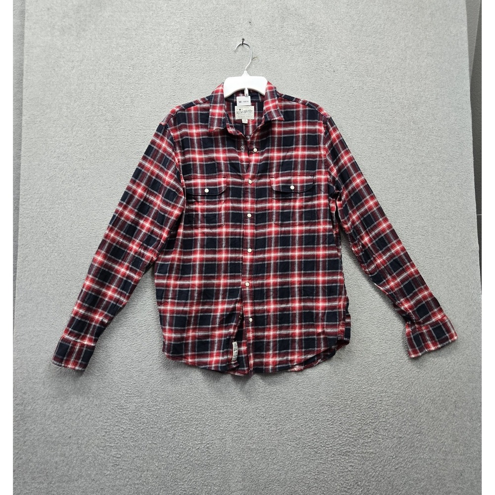 Lucky Brand Men Button Up Shirt L Red Shirt Plaid Flannel Western Pearl Snap